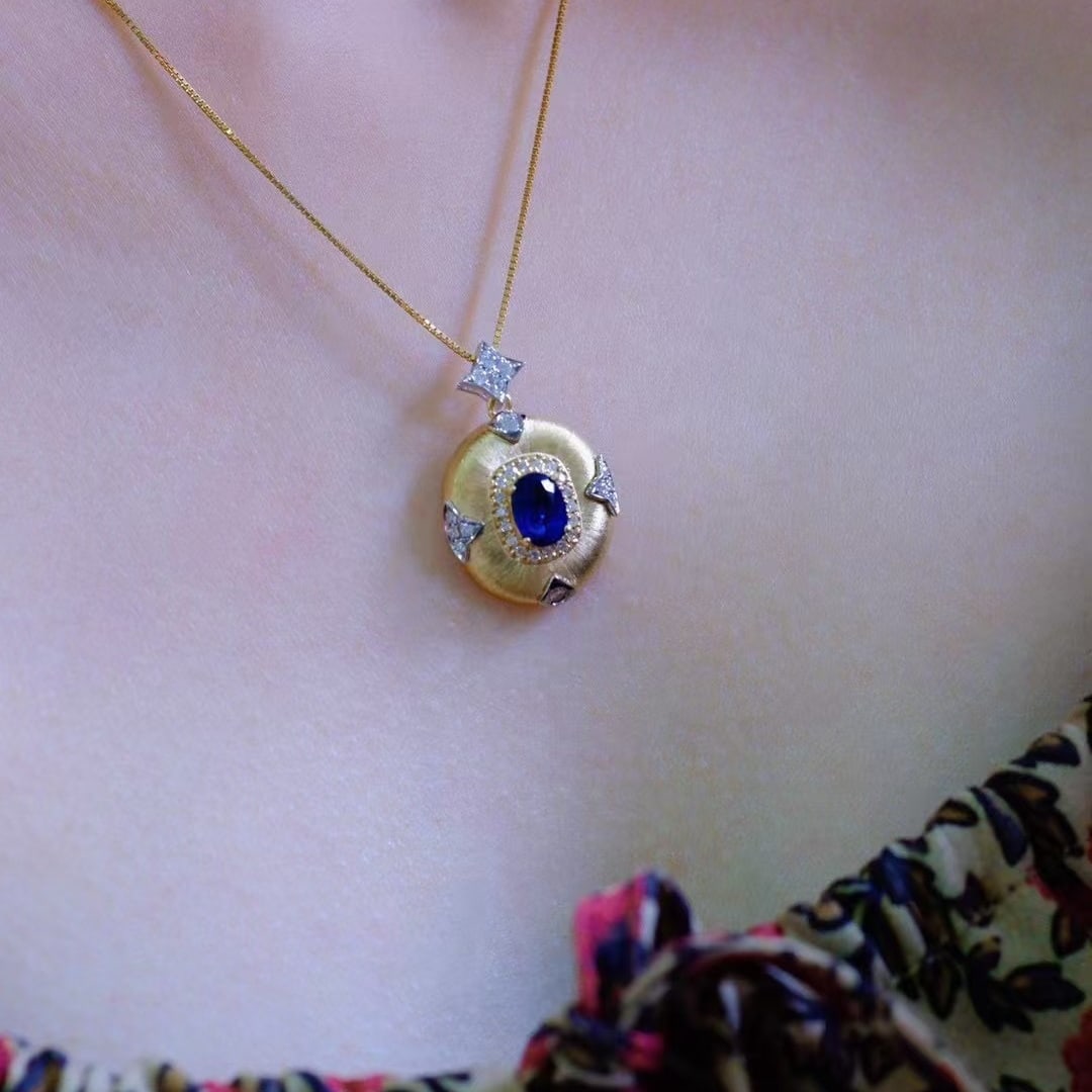 14k Gold 1.30 Ctw Natural Sapphire & Diamond Pendant( Without Chain ) - 6