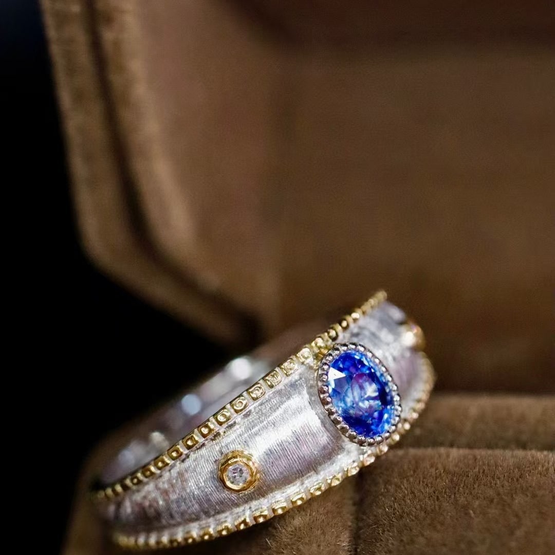 14k Gold 0.47 Ctw Natural Sapphire & Diamond Ring - 4