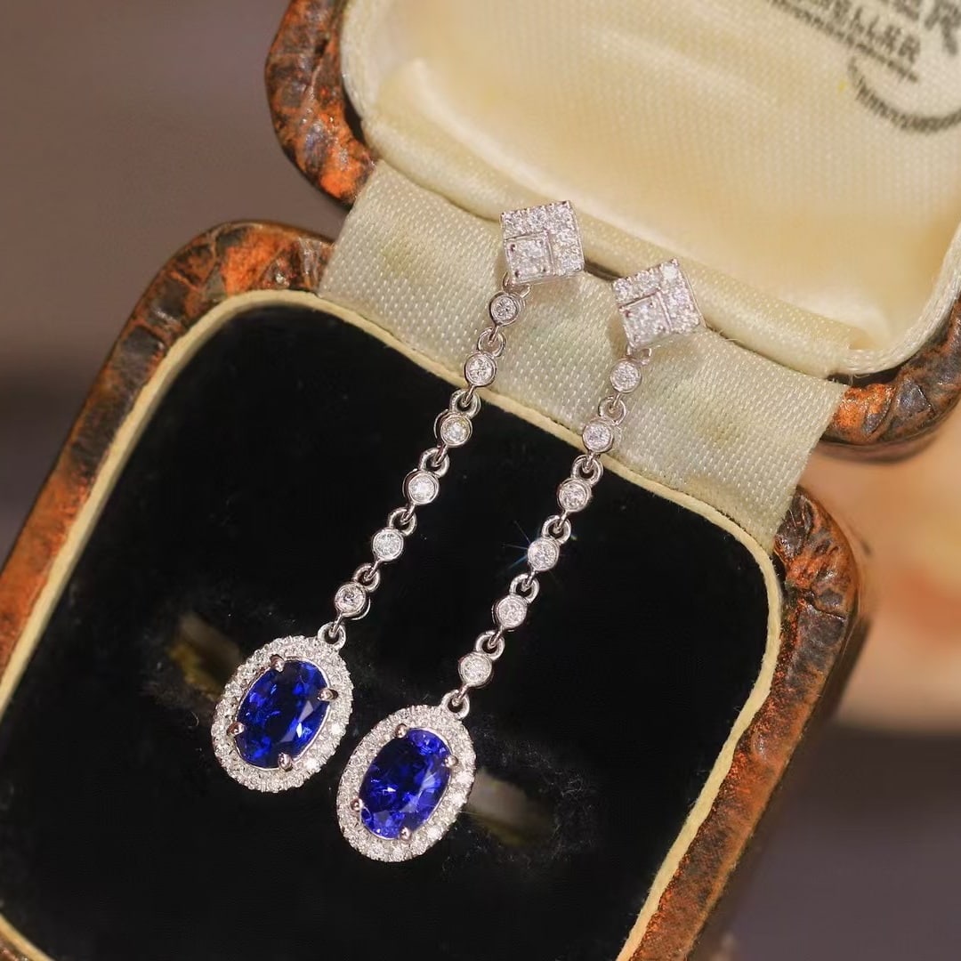 14k Gold 1.53 Ctw Natural Sapphire & Diamond Earrings - 3