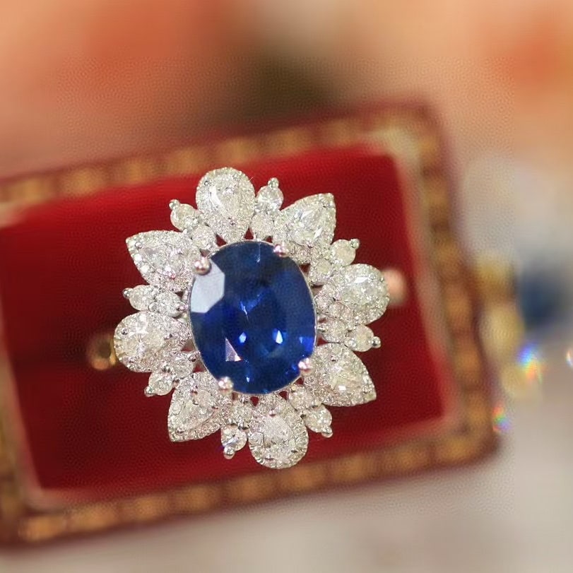 14k Gold 3.60 Ctw Natural Sapphire & Diamond Ring - 2