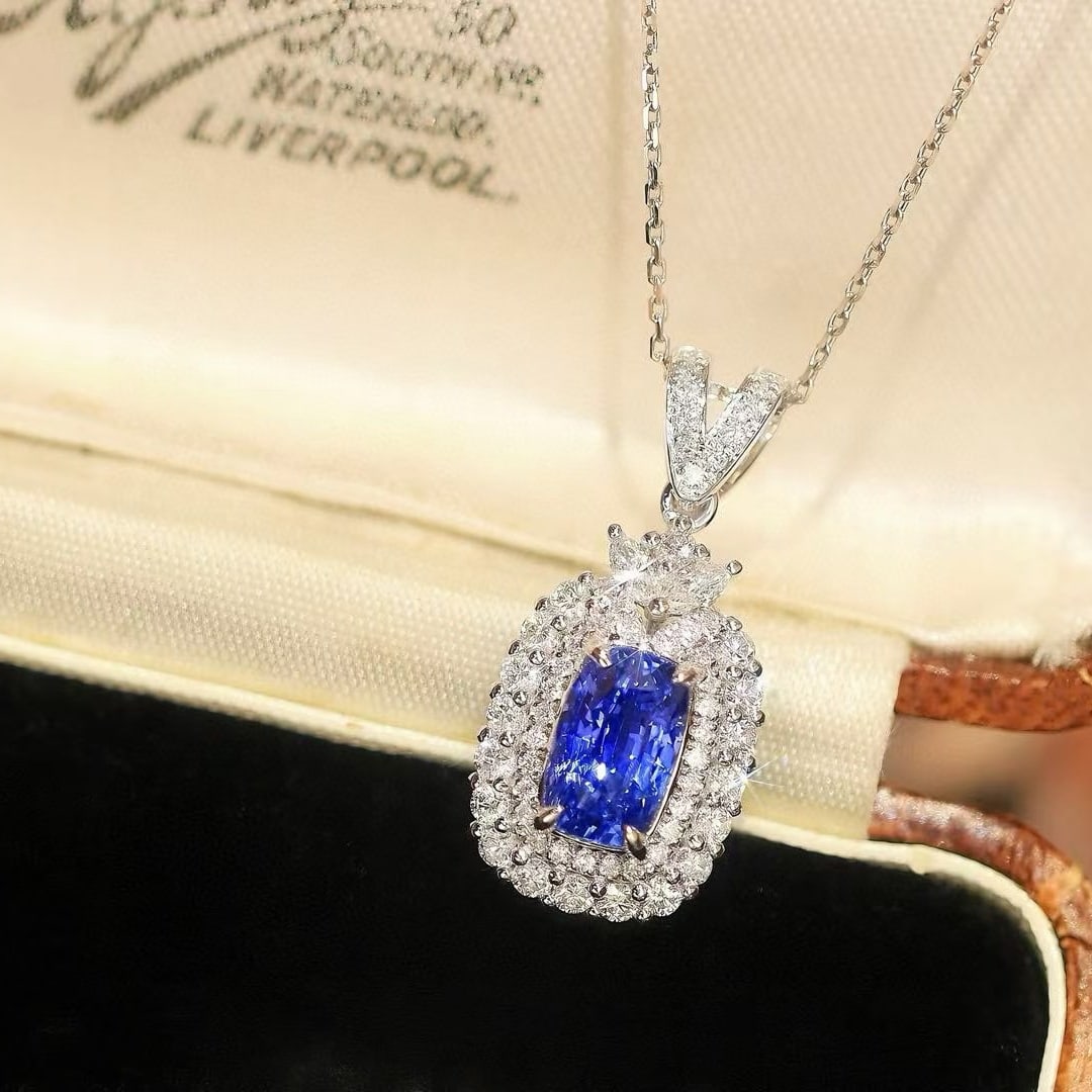 14k Gold 2.07 Ctw Natural Sapphire & Diamond Pendant( Without Chain ) - 4