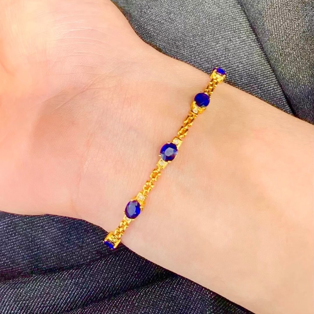 14k Gold 6 Ct Natural Sapphire & Diamond Bracelet (1 of 4)
