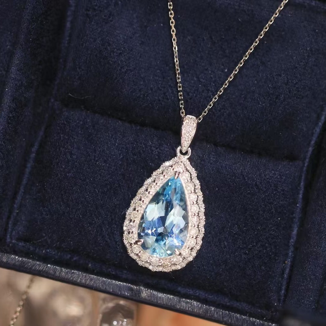 14k Gold 3.41 Ctw Natural Aquamarine & Diamond Pendant( Without Chain ) - 2