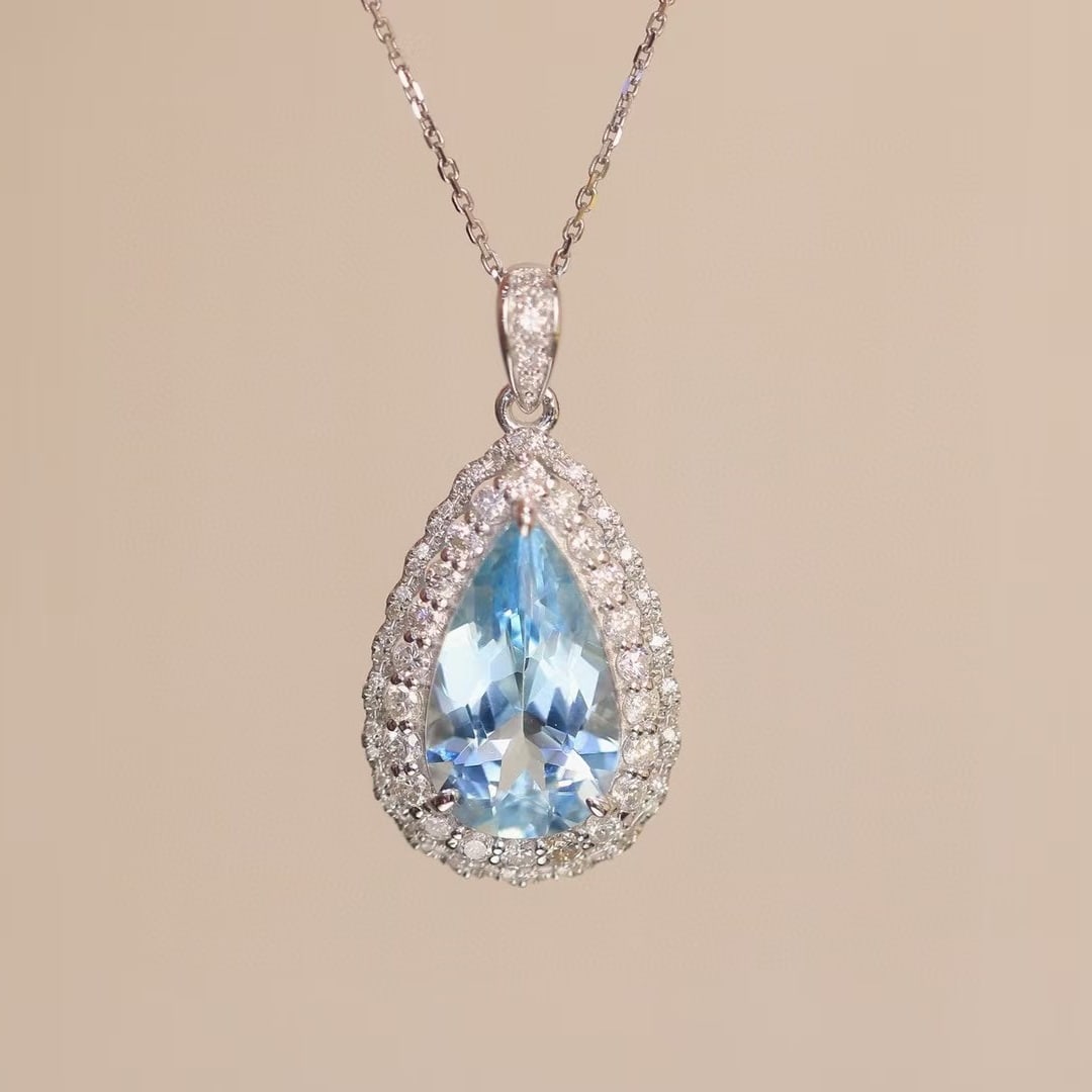 14k Gold 3.41 Ctw Natural Aquamarine & Diamond Pendant( Without Chain ) - 4