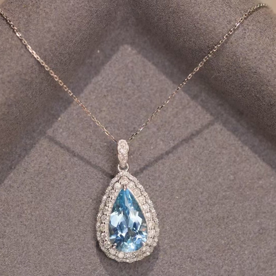 14k Gold 3.41 Ctw Natural Aquamarine & Diamond Pendant( Without Chain ) - 7