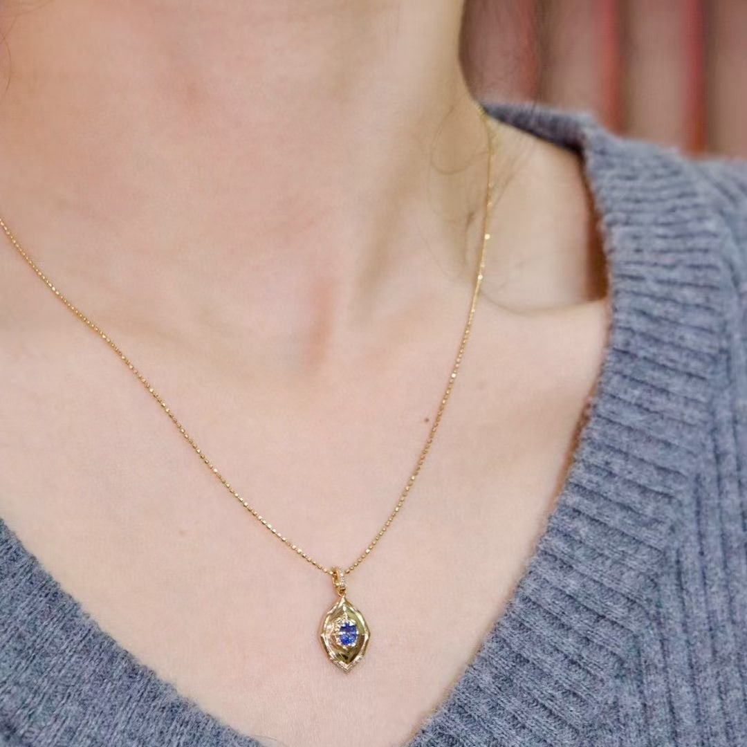 14k Gold 0.45 Ctw Natural Sapphire & Diamond Pendant( Without Chain ) - 4