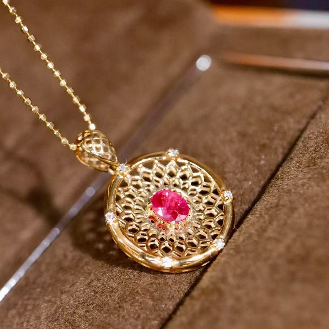 14k Gold 0.37 Ctw Natural Ruby & Diamond Pendant( Without Chain ) - 2