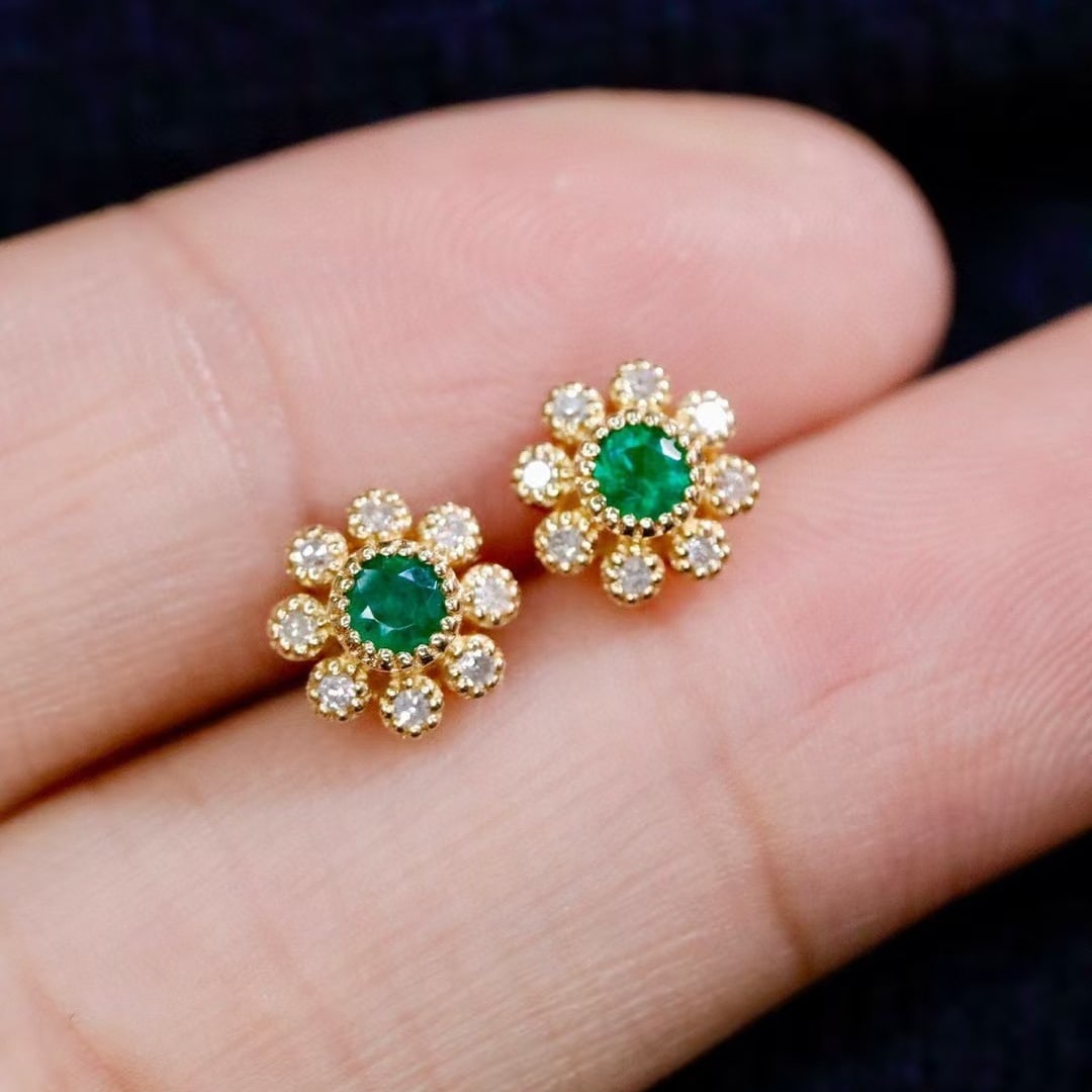 14k Gold 0.50 Ctw Natural Emerald & Diamond Earrings (1 of 5)