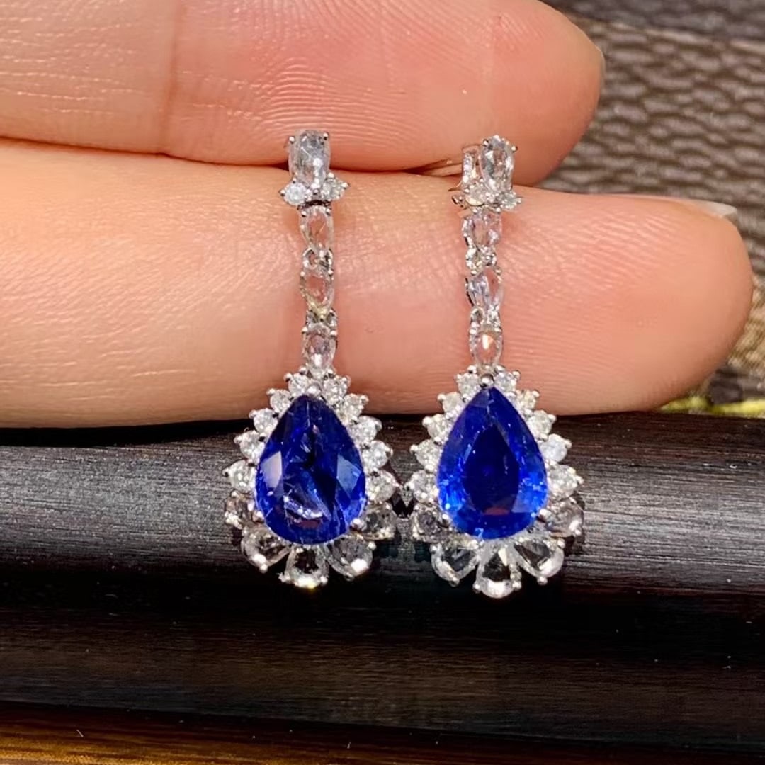 14k Gold 1.6 Ct Natural Sapphire & Diamond & Sapphire Earrings (1 of 7)