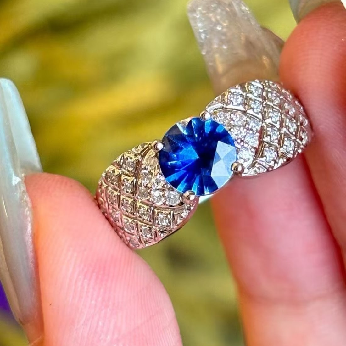 14k Gold 0.95 Ct Natural Sapphire & Diamond Ring - 4