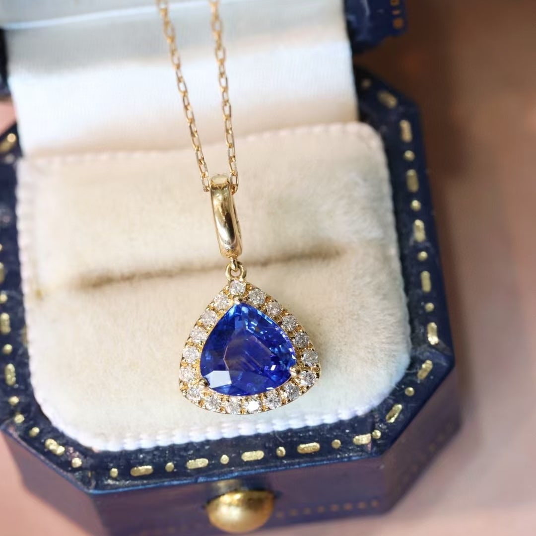 14k Gold 1.14 Ct Natural Sapphire & Diamond Pendant( Without Chain ) (1 of 5)