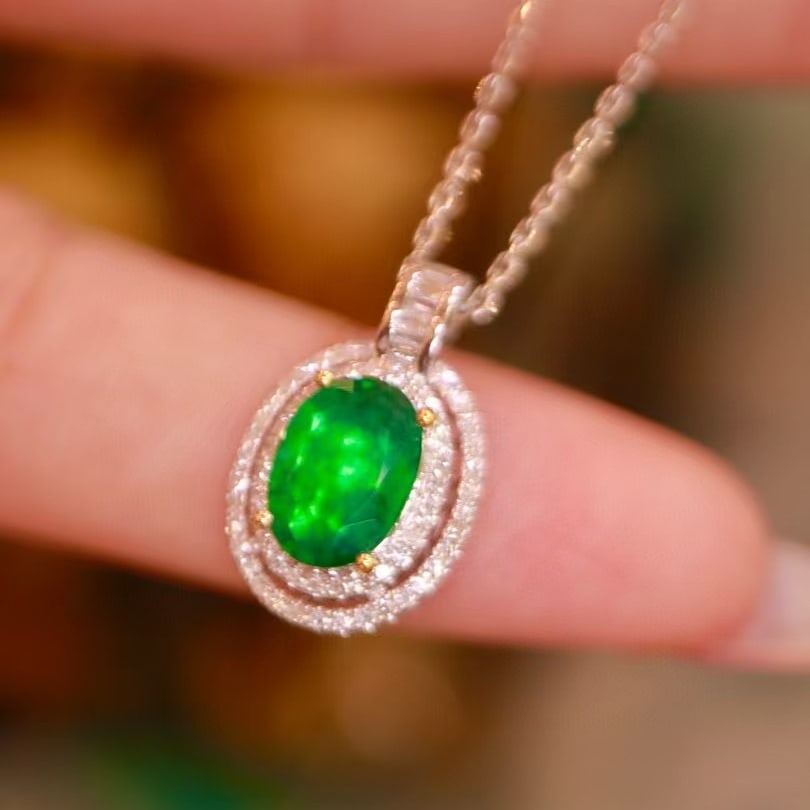 14k Gold 1.90 Ctw Natural Emerald & Diamond Pendant( Without Chain ) - 6