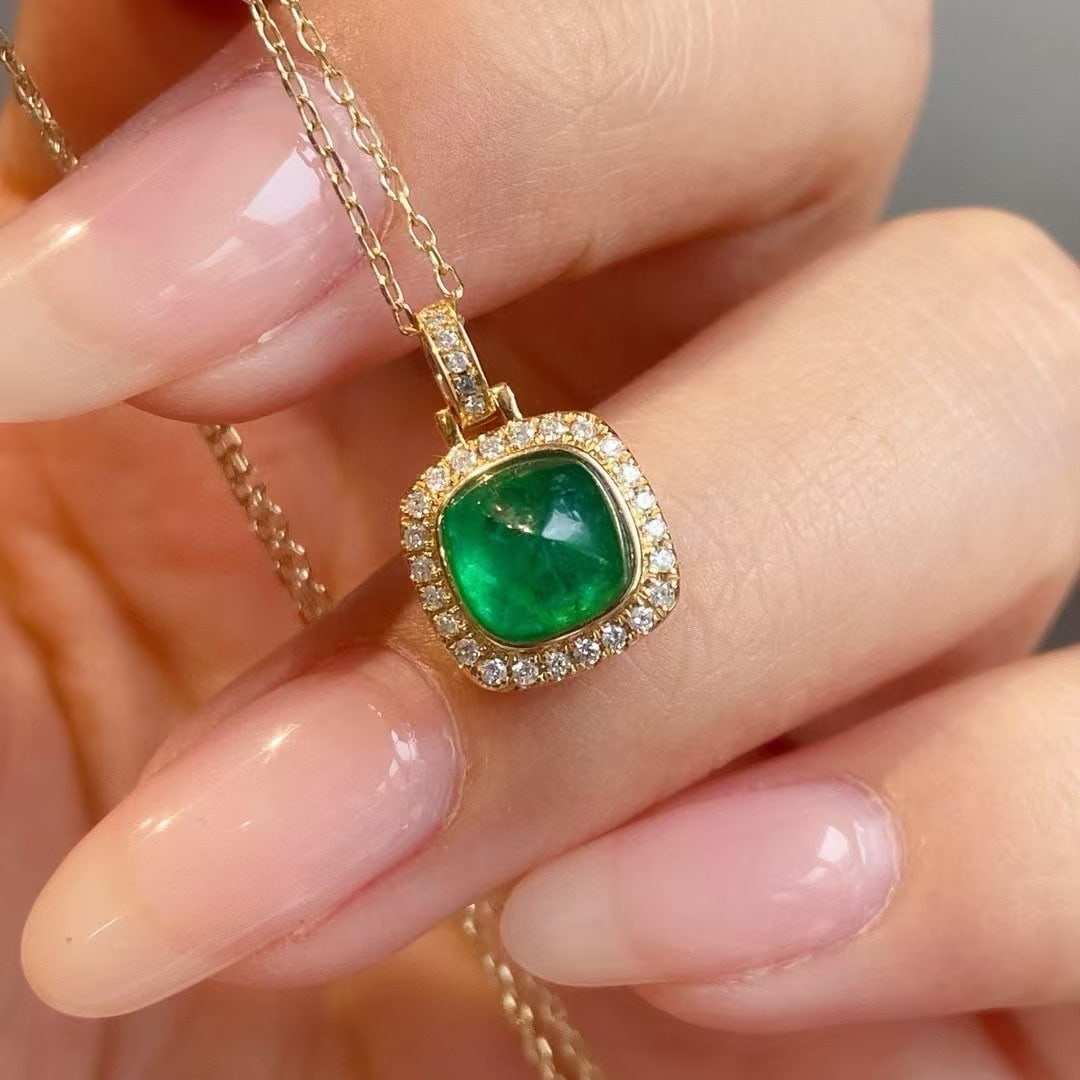 14k Gold 1.48 Ctw Natural Emerald & Diamond Pendant( Without Chain ) - 3
