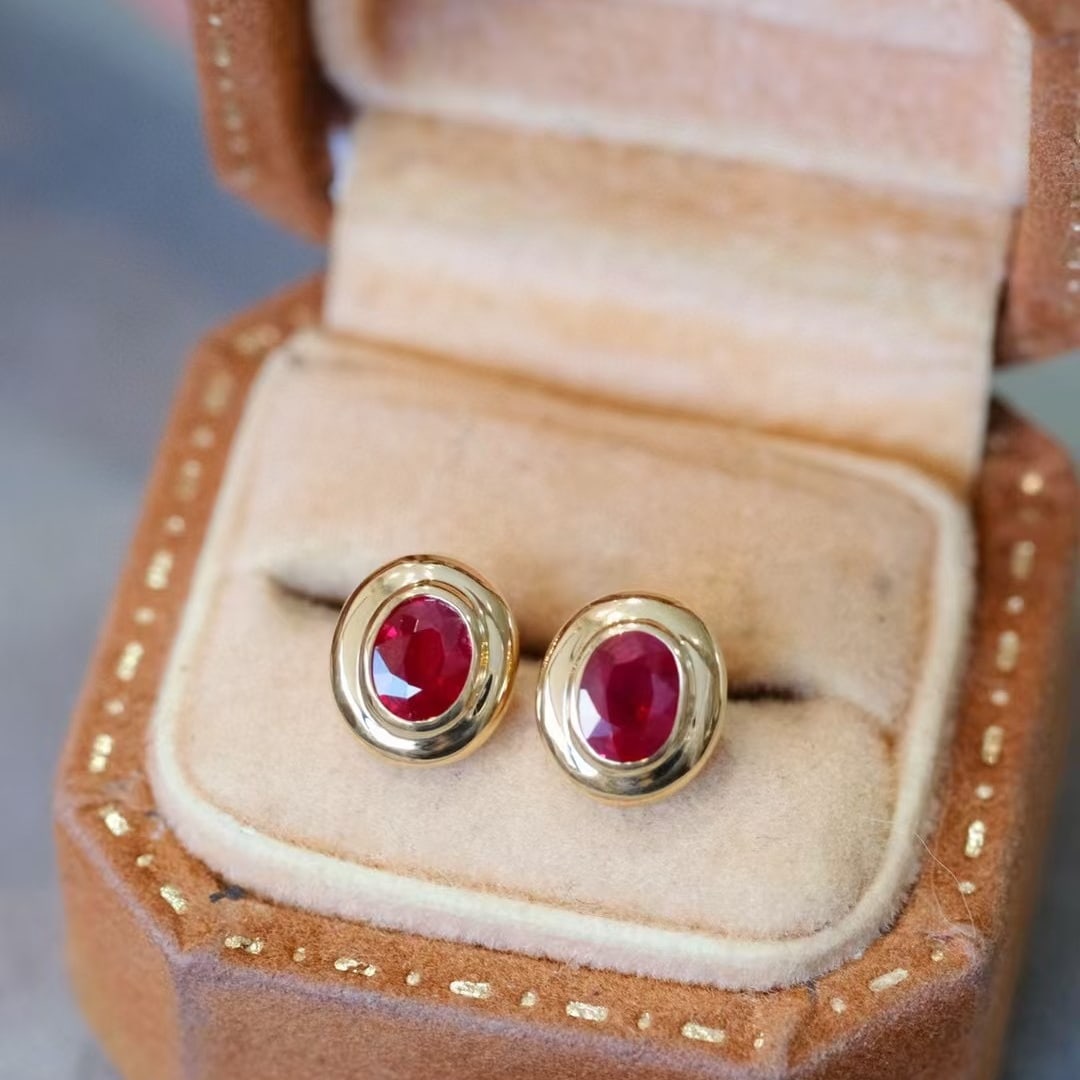 14k Gold 0.6 Ct Natural Ruby Earrings (1 of 4)