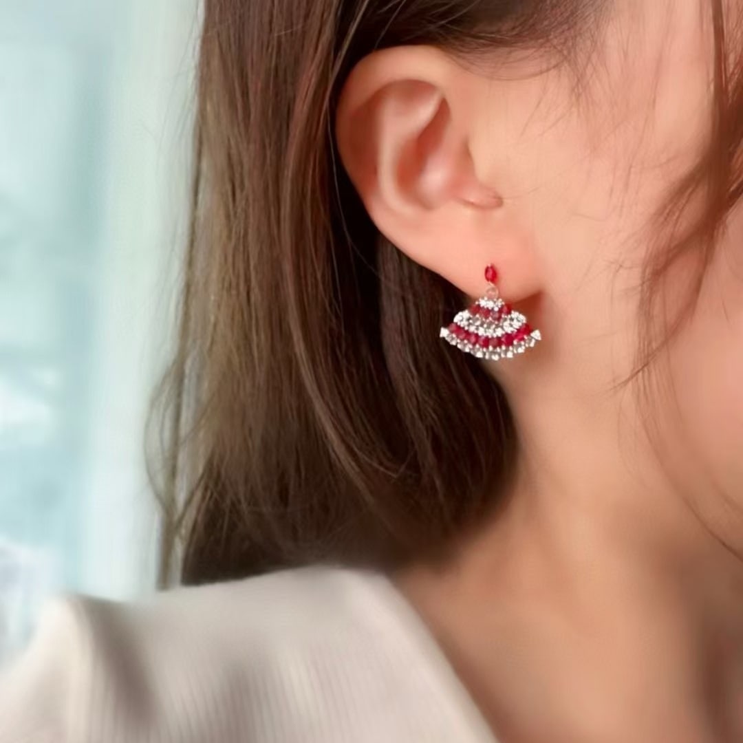 14k Gold 2 Ct Vivid Red Natural Ruby & Diamond Earrings - 2