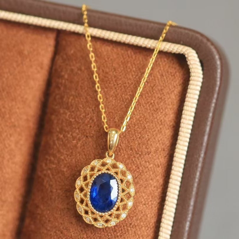 14k Gold 1.35 Ctw Natural Sapphire & Diamond Pendant( Without Chain ) - 3