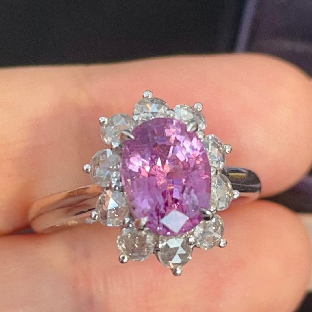 14k Gold 2.74 Ctw Natural Sapphire & Diamond Ring: Ref:230945249 // gold content:14k gold // ring size:7. 25us // // main gemstone:sapphire // shape:oval // carat weight:2. 29ct // color:pink // treatment:natural // // adjacent gemstone 2 :