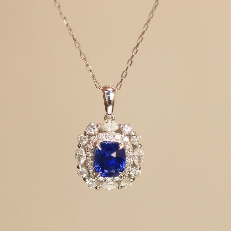 14k Gold 1.43 Ctw Natural Sapphire & Diamond Pendant( Without Chain ) (1 of 7)