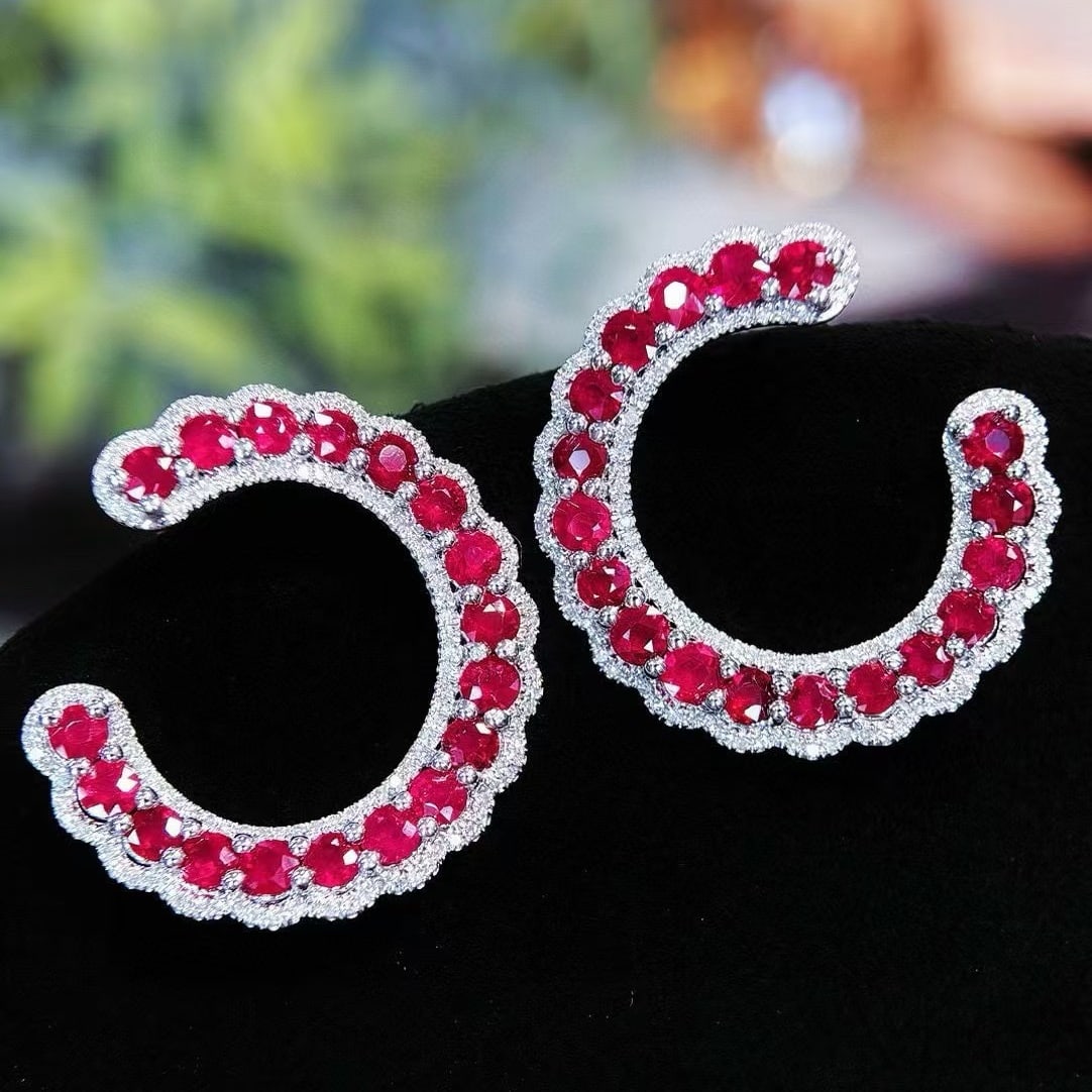 14k Gold 2.5 Ct Vivid Red Natural Ruby & Diamond Earrings (1 of 7)