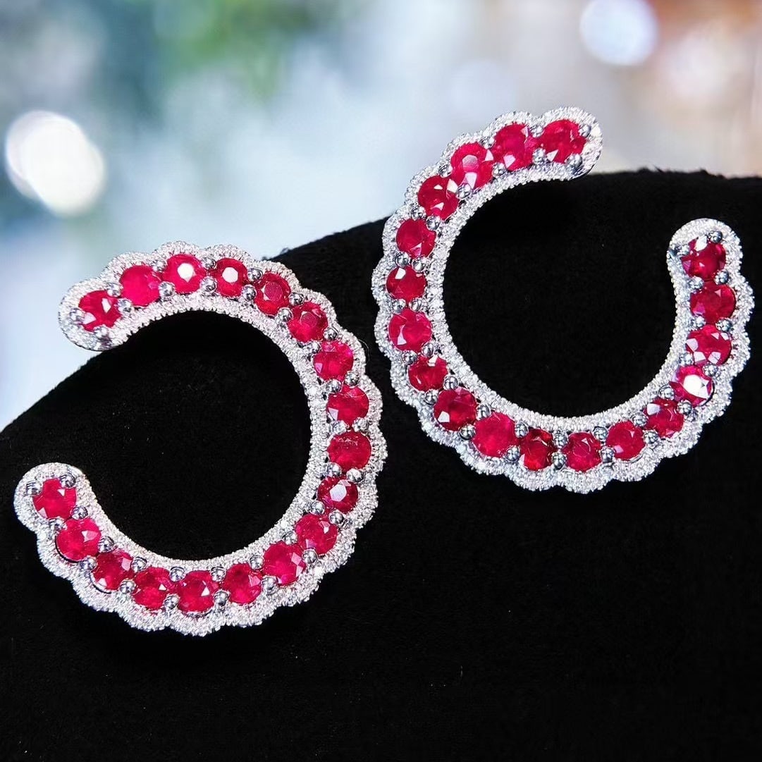 14k Gold 2.5 Ct Vivid Red Natural Ruby & Diamond Earrings - 4