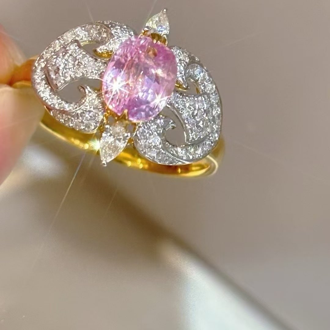 14k Gold 1.93 Ctw Natural Padparadscha Sapphire & Diamond Ring - 2