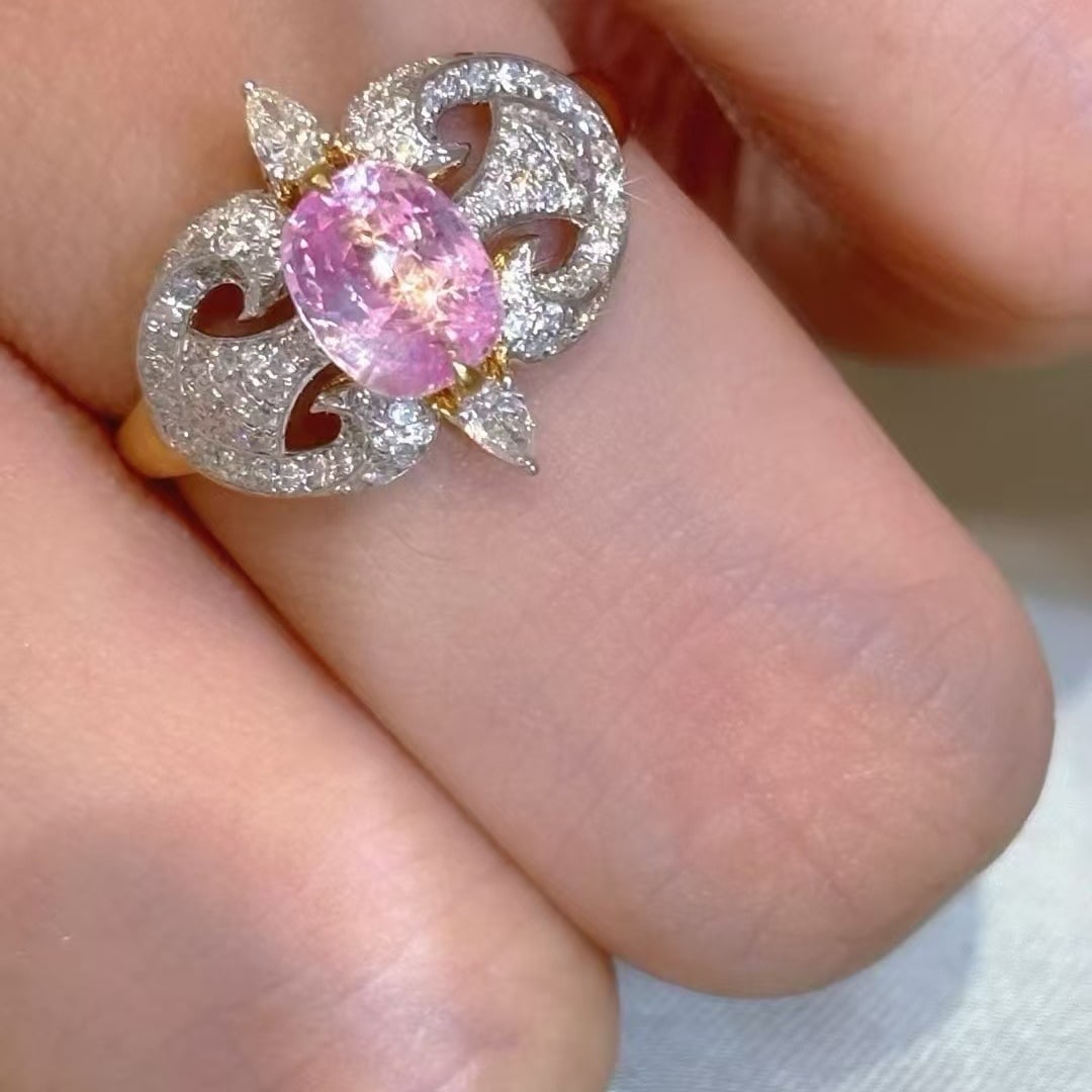 14k Gold 1.93 Ctw Natural Padparadscha Sapphire & Diamond Ring - 5