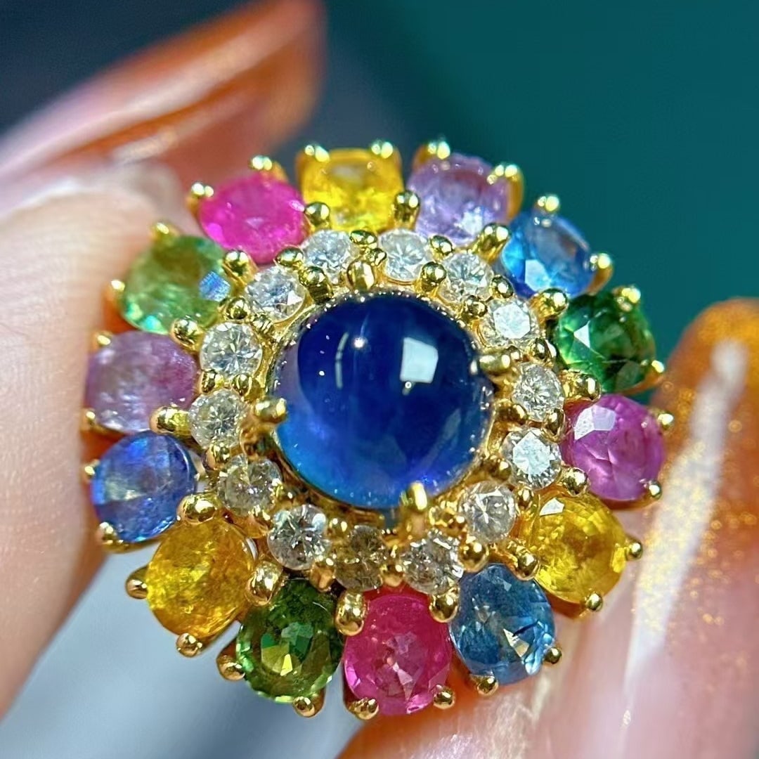 14k Gold 7.6 Ctw Natural Sapphire & Sapphire Ring - 2
