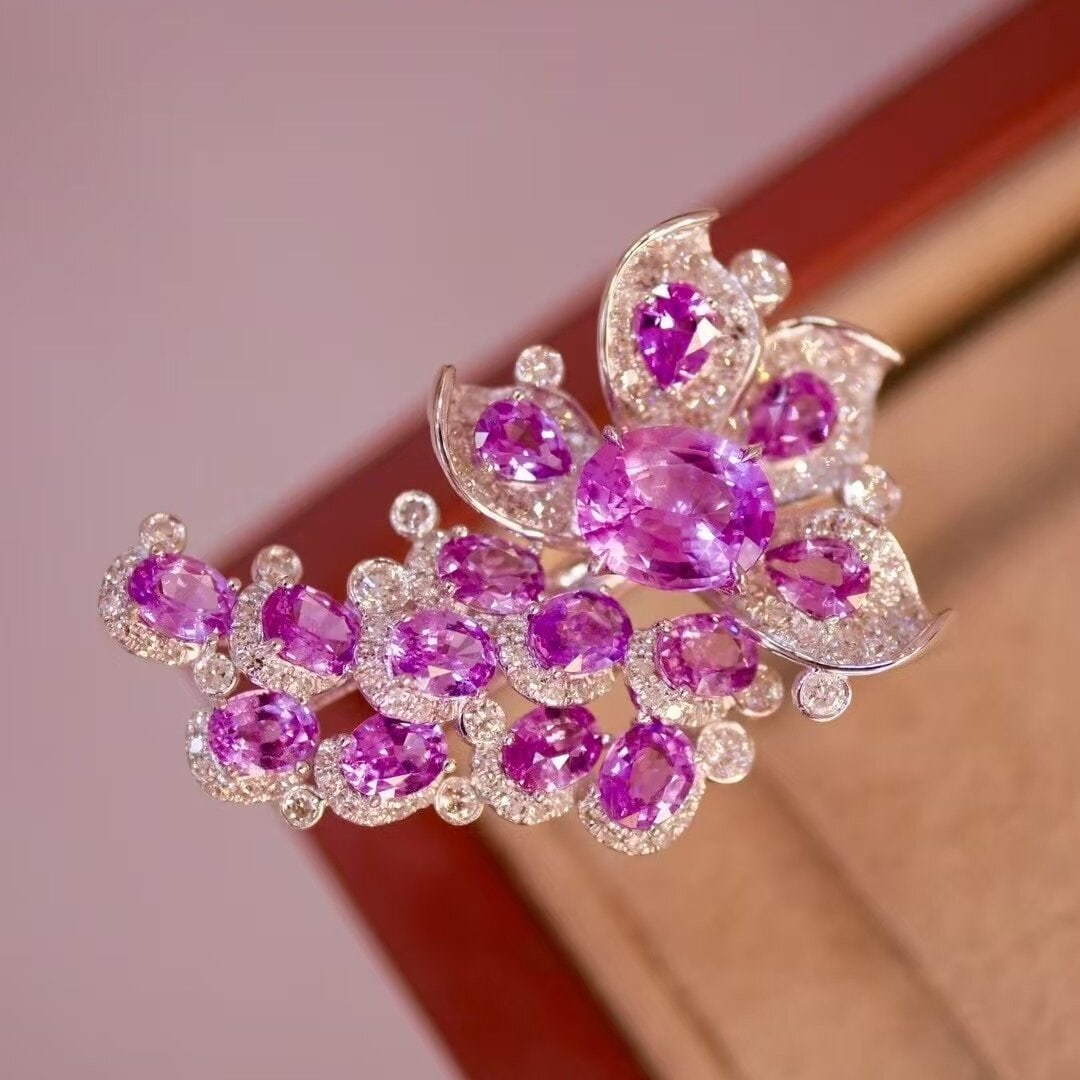 14k Gold 1.93 Ctw Natural Sapphire & Diamond Ring: Ref:230946003 // gold content:14k gold // ring size:7. 25us // // main gemstone:sapphire // shape:oval // carat weight:1. 21ct // color:purple // treatment:natural // // adjacent gemstone 2 :