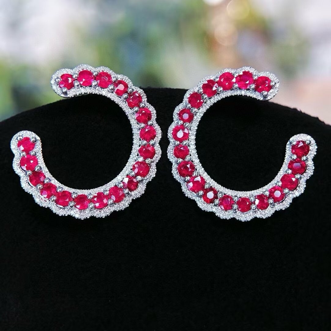 14k Gold 2.5 Ct Vivid Red Natural Ruby & Diamond Earrings (1 of 7)