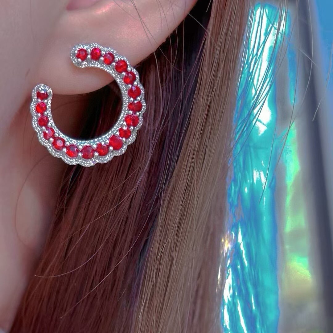 14k Gold 2.5 Ct Vivid Red Natural Ruby & Diamond Earrings - 2