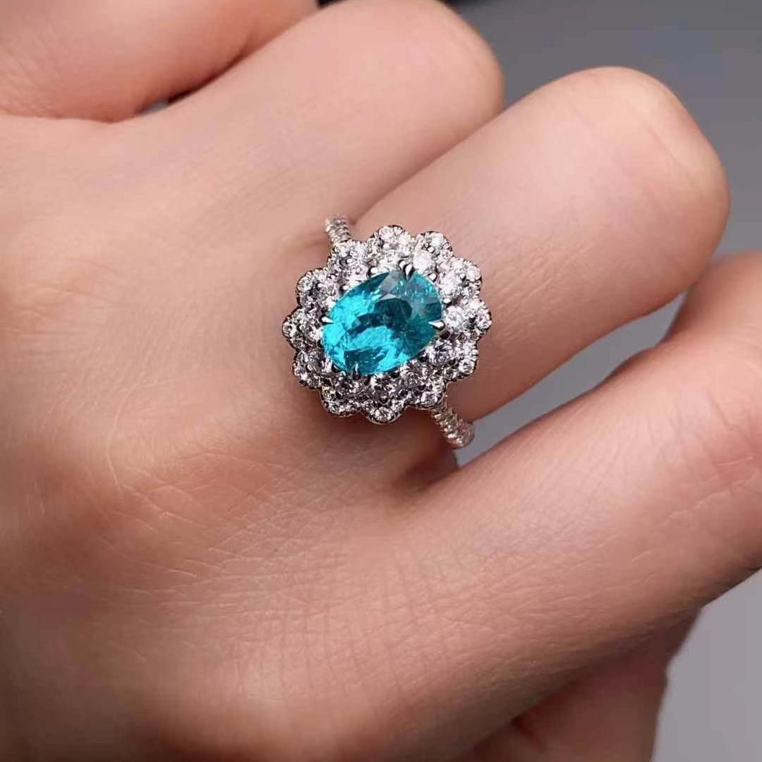 14k Gold 2.21 Ctw Natural Paraiba Tourmaline & Diamond Ring - 2