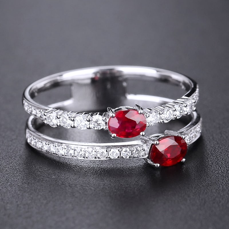 14k Gold 0.78 Ctw Natural Ruby & Diamond Ring - 3