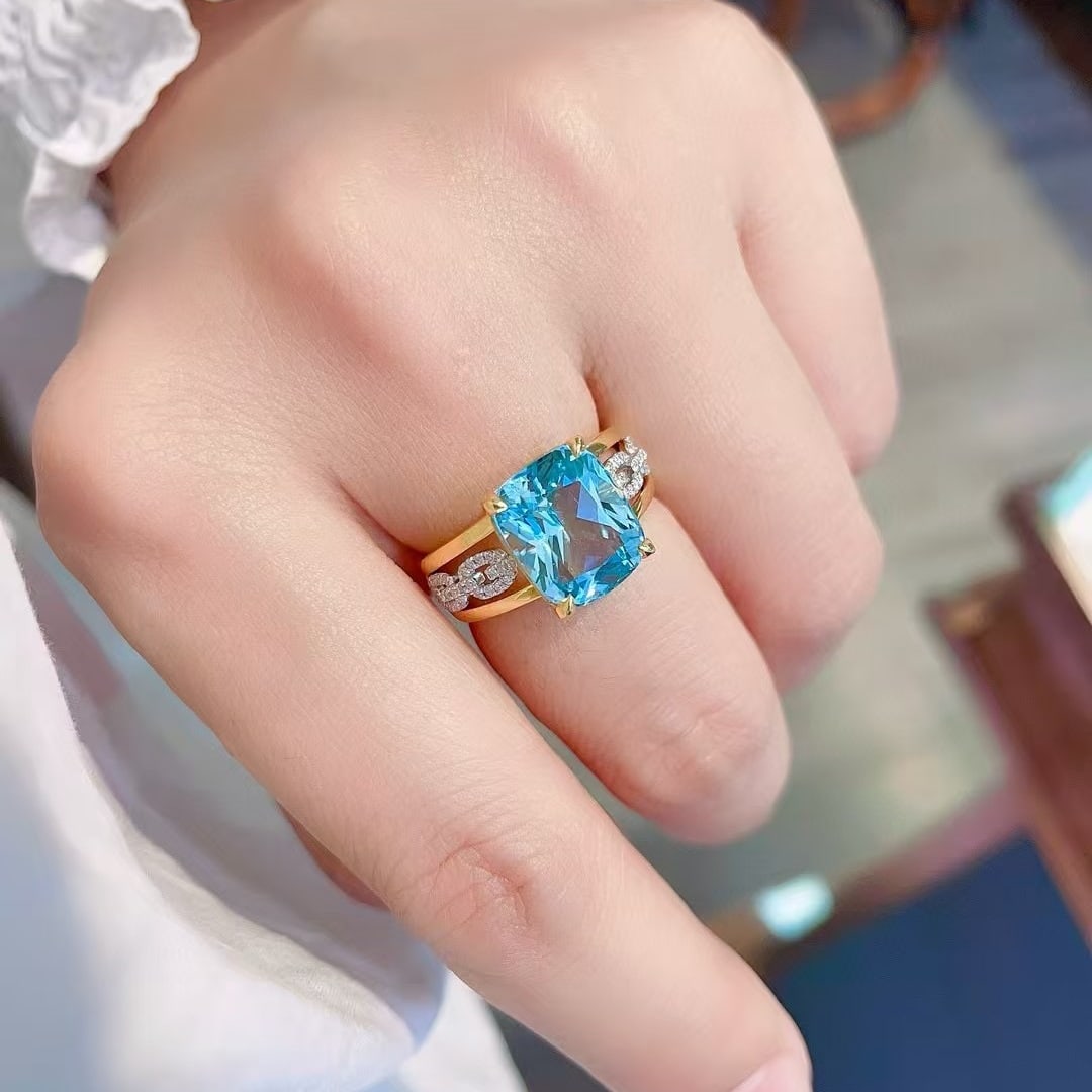 14k Gold 5.01 Ctw Natural Aquamarine & Diamond Ring - 6