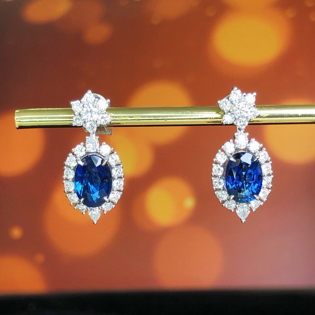 14k Gold 3.63 Ctw Natural Sapphire & Diamond Earrings (1 of 8)