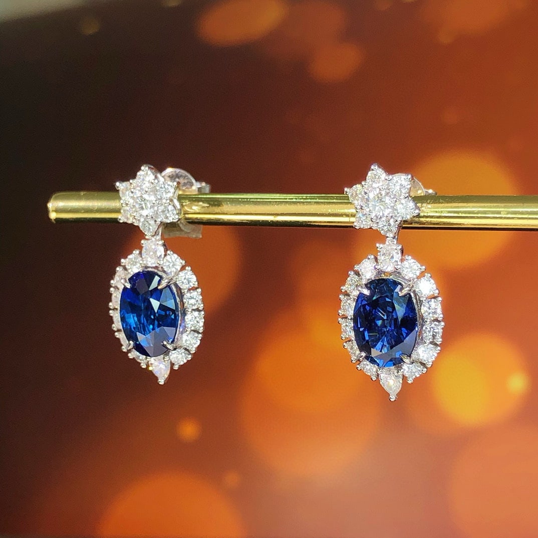 14k Gold 3.63 Ctw Natural Sapphire & Diamond Earrings - 3