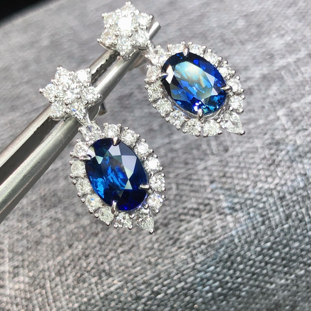 14k Gold 3.63 Ctw Natural Sapphire & Diamond Earrings - 4