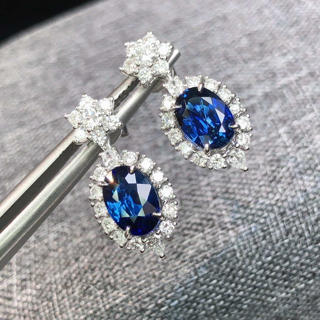 14k Gold 3.63 Ctw Natural Sapphire & Diamond Earrings - 5