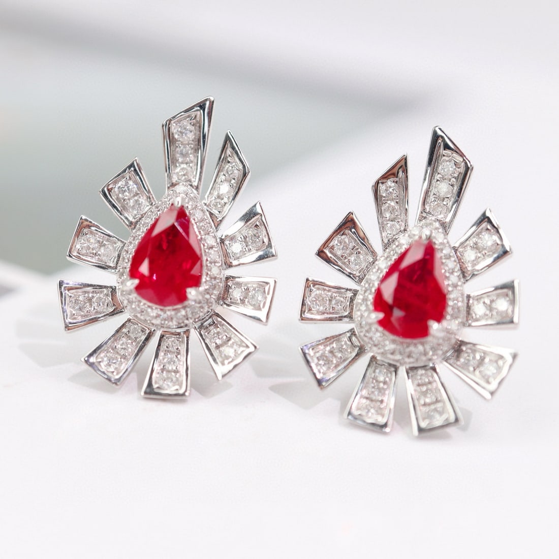 14k Gold 1.61 Ctw Natural Ruby & Diamond Earrings - 2