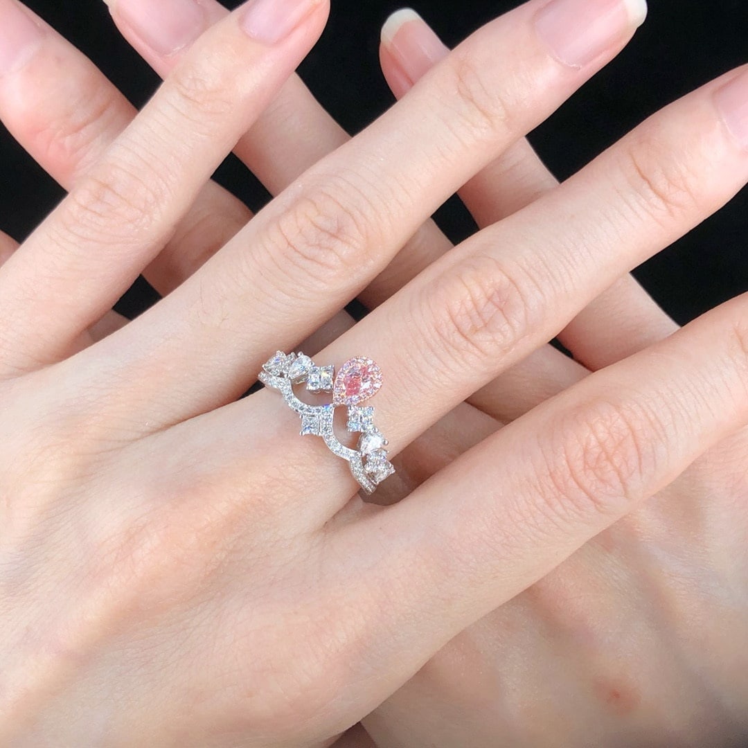 14k Gold 0.14 Ct Natural Argyle Pink Diamond & Diamond Ring - 5