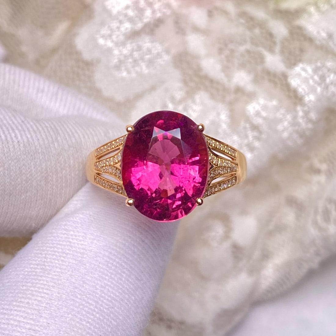 14k Gold 4.50 Ct Natural Tourmaline & Diamond Ring - 2