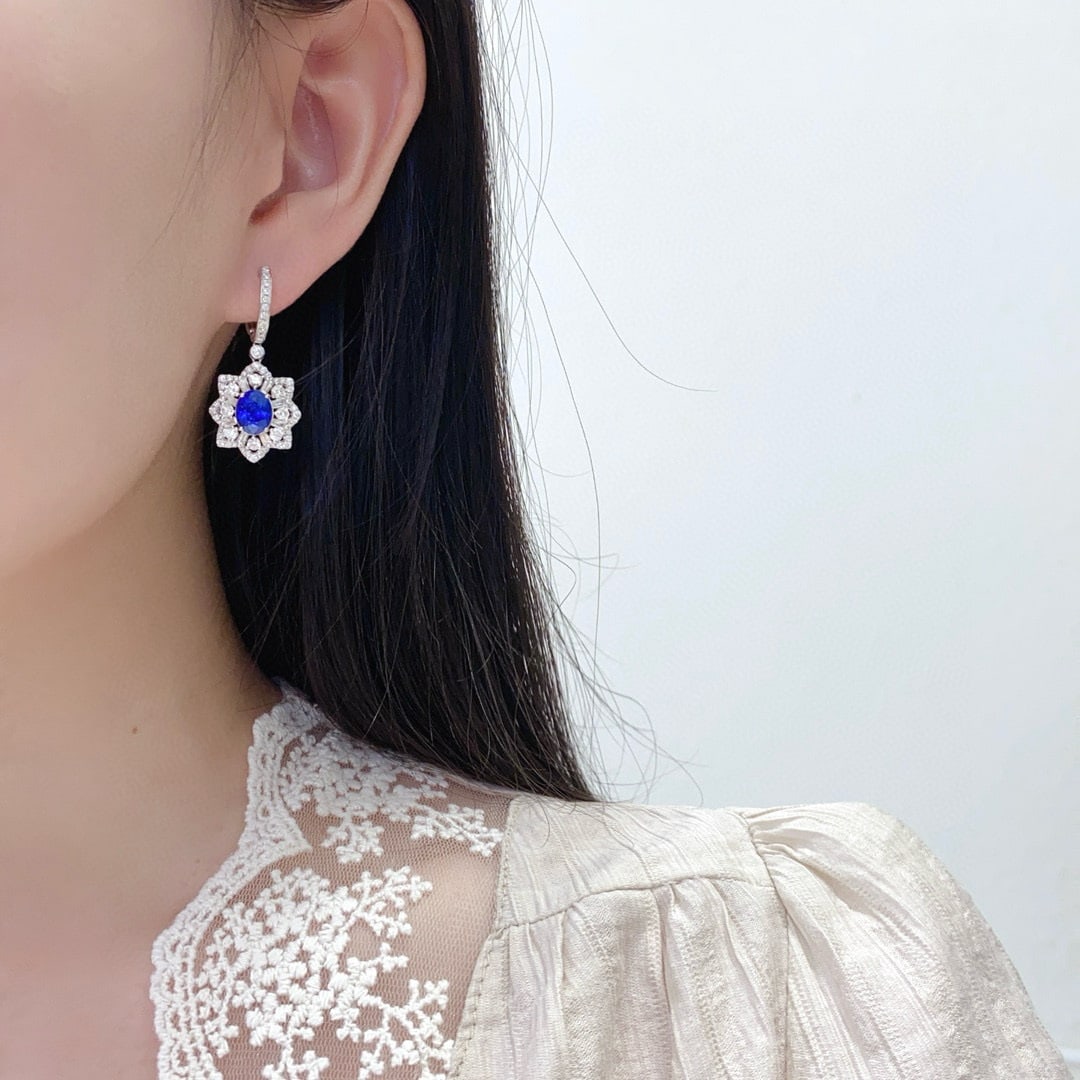 14k Gold 5.34 Ctw Natural Sapphire & Diamond Earrings - 4