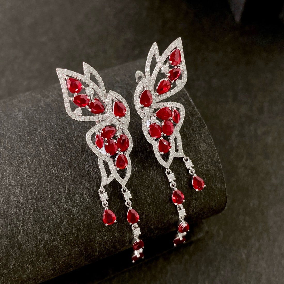 14k Gold 5.79 Ctw Natural Ruby & Diamond Earrings - 2