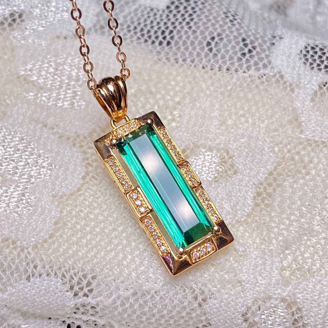 14k Gold 2.35 Ct Natural Tourmaline & Diamond Pendant( Without Chain ) - 2