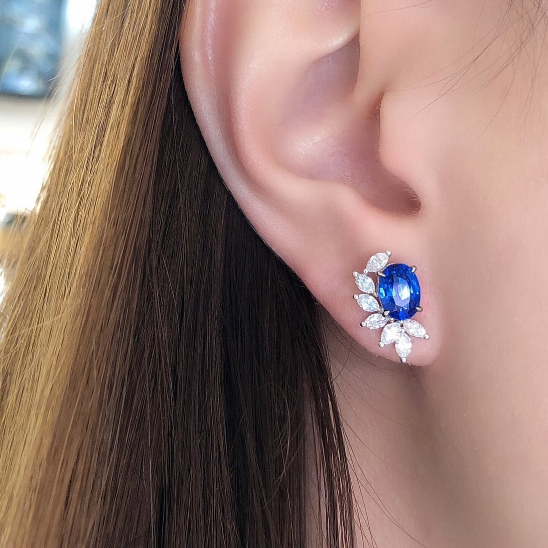 14k Gold 3.66 Ctw Natural Sapphire & Diamond Earrings - 2