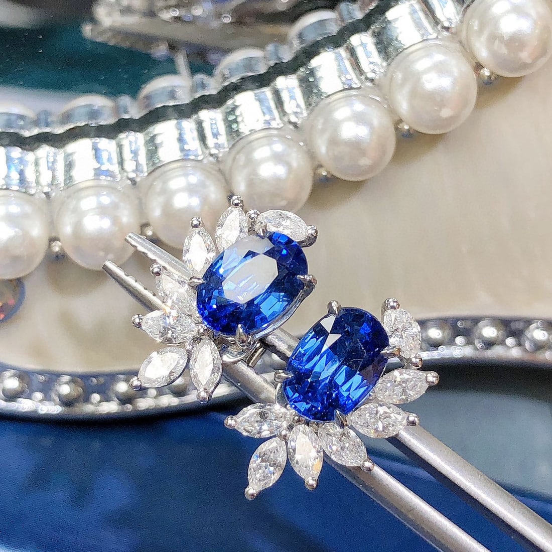 14k Gold 3.66 Ctw Natural Sapphire & Diamond Earrings - 5