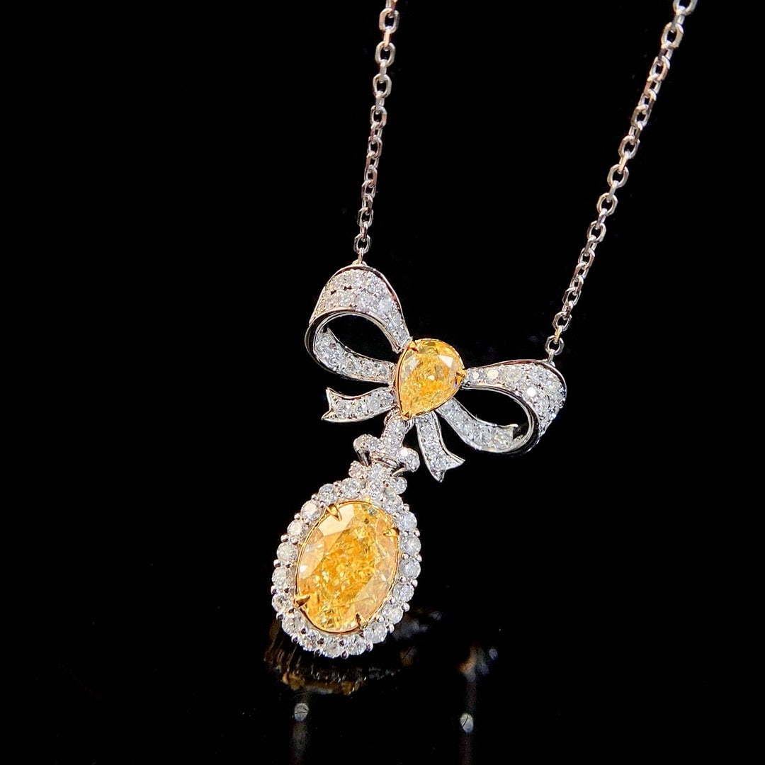 14k Gold 1.51 Ctw Natural Yellow Diamond & Diamond Necklace - 5