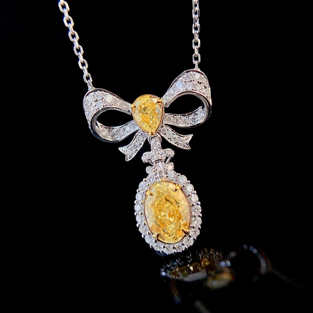 14k Gold 1.51 Ctw Natural Yellow Diamond & Diamond Necklace - 6