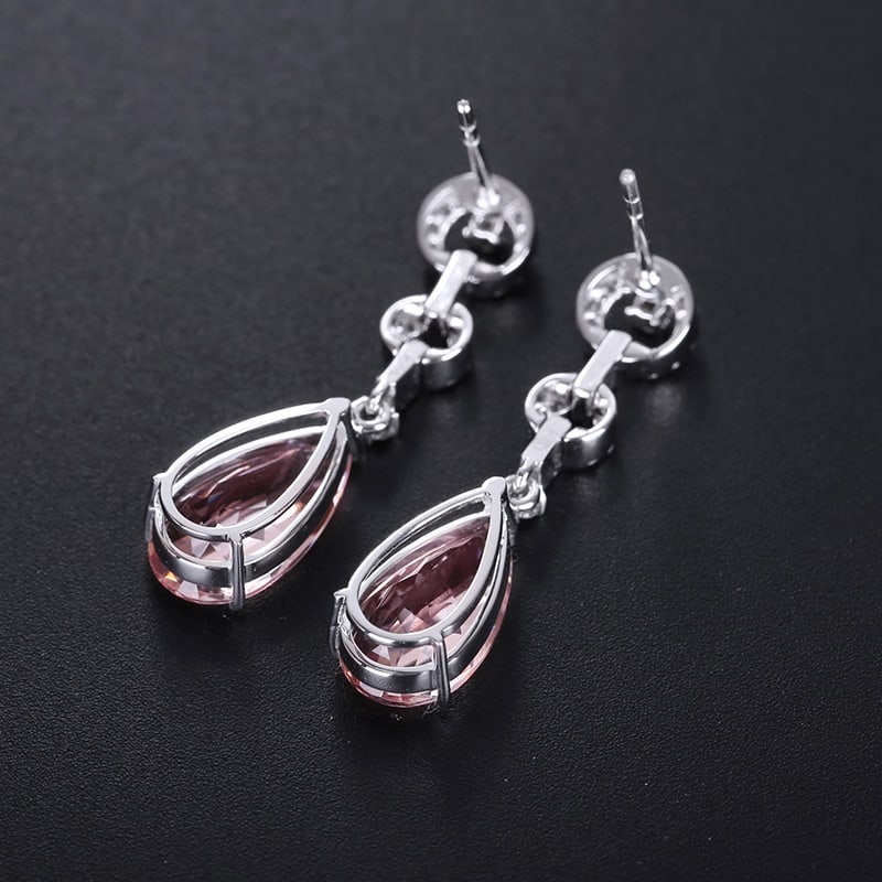 14k Gold 5.17 Ctw Natural Morganite & Diamond Earrings - 4