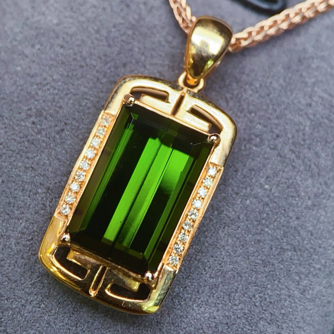 14k Gold 4.55 Ctw Natural Tourmaline & Diamond Pendant( Without Chain ) - 3