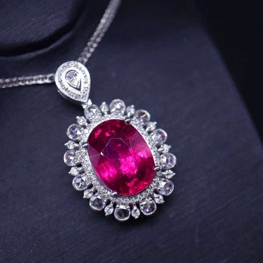 14k Gold 3.85 Ct Natural Tourmaline & Diamond Pendant( Without Chain ) - 3